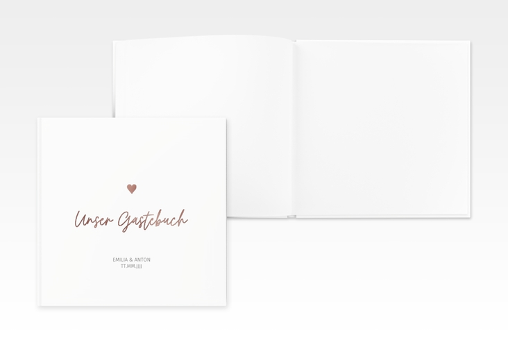 Gästebuch Creation Hochzeit Herzschlag 20 x 20 cm, Hardcover rosegold schlicht und elegant mit Herzchen