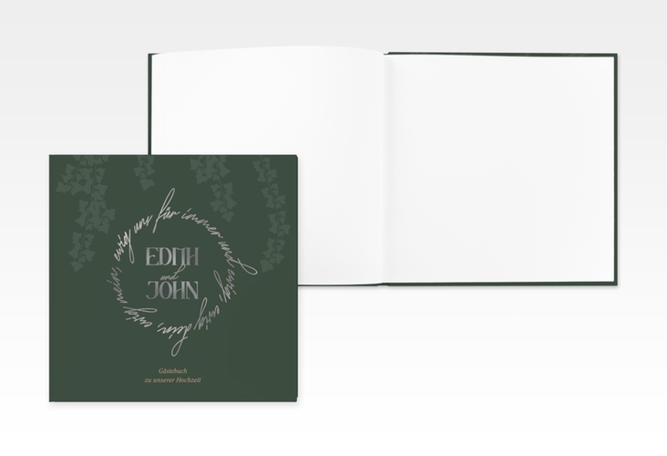 Gästebuch Creation Efeugrün 20 x 20 cm, Hardcover silber im Fantasy-Elfen-Design mit Efeu