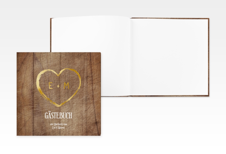 Gästebuch Creation Wood 20 x 20 cm, Hardcover gold