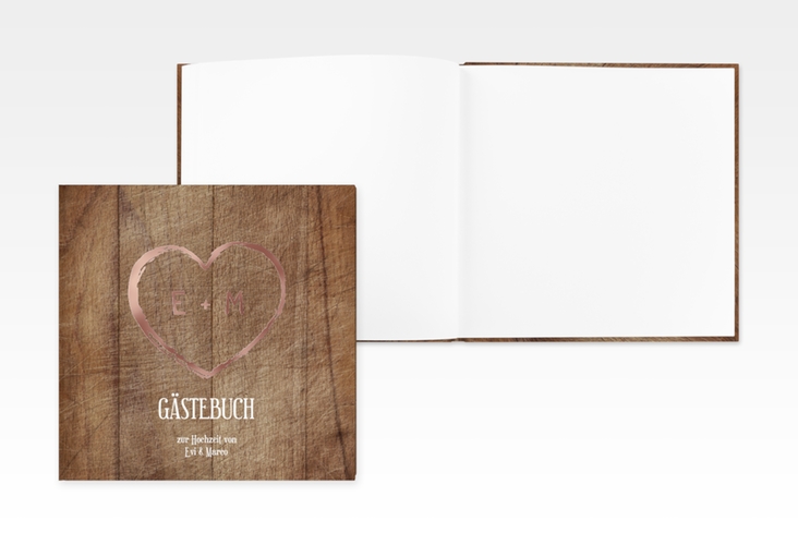 Gästebuch Creation Wood 20 x 20 cm, Hardcover rosegold