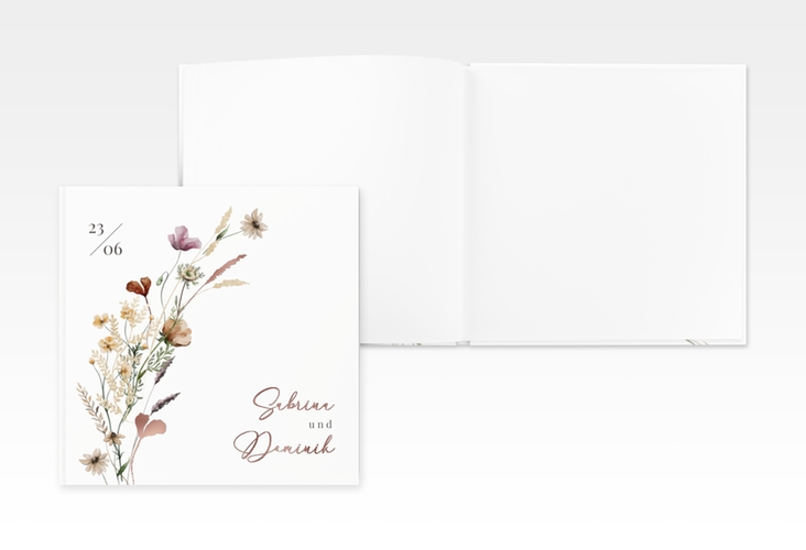 Gästebuch Creation Hochzeit Sauvages 20 x 20 cm, Hardcover rosegold mit getrockneten Wiesenblumen