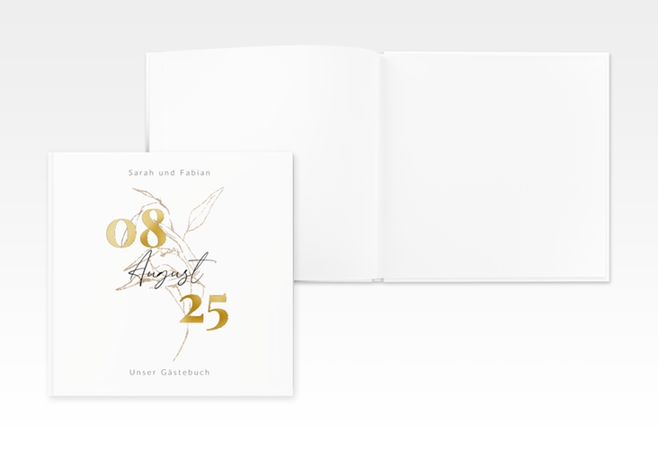 Gästebuch Creation Hochzeit Seed 20 x 20 cm, Hardcover gold mit Pflanzen-Illustration und elegantem Datum