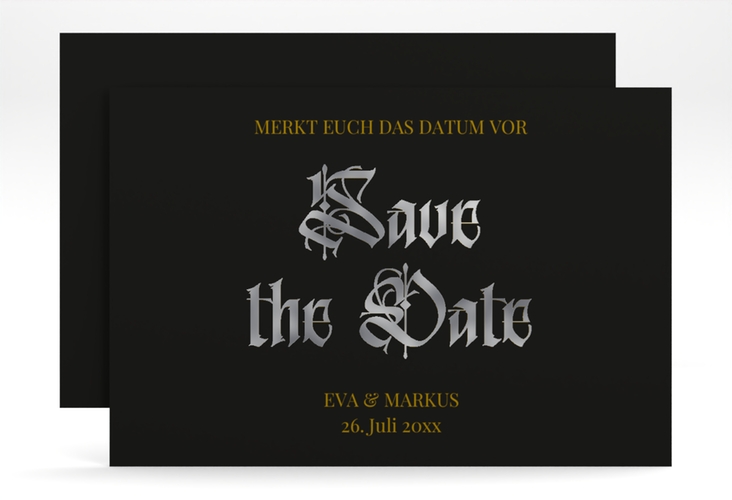 Save the Date-Karte Wednesday A6 Karte quer silber mit geometrischem Herz und Rosen in Aquarell