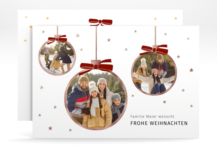 Weihnachtskarte Weihnachtsglanz A6 Karte quer rosegold für Weihnachtsgrüße mit Familienfoto