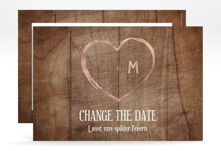Change the Date-Karte Wood A6 Karte quer rosegold