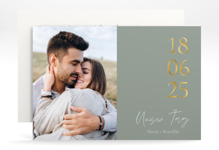 Save the Date-Karte Unser Tag A6 Karte quer gold mit Foto und großem Datum