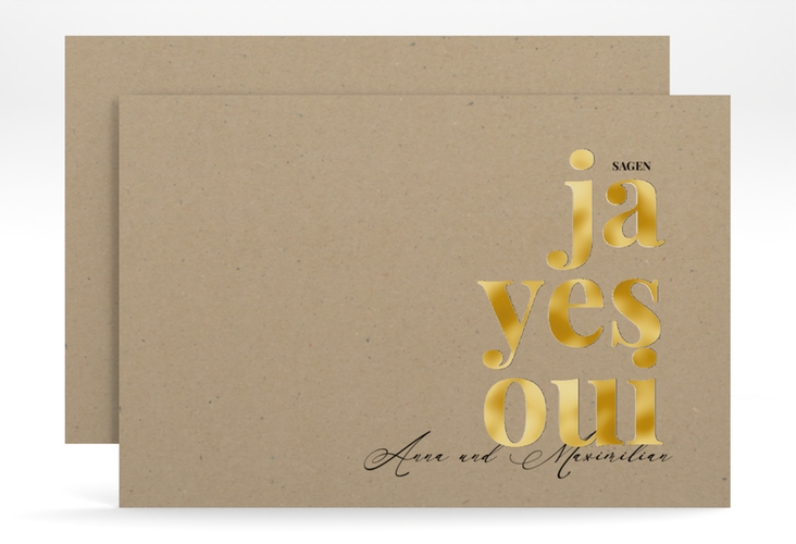 Save the Date-Karte Oui A6 Karte quer gold mit Ja-Wort in verschiedenen Sprachen