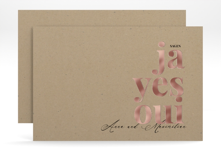 Save the Date-Karte Oui A6 Karte quer rosegold mit Ja-Wort in verschiedenen Sprachen