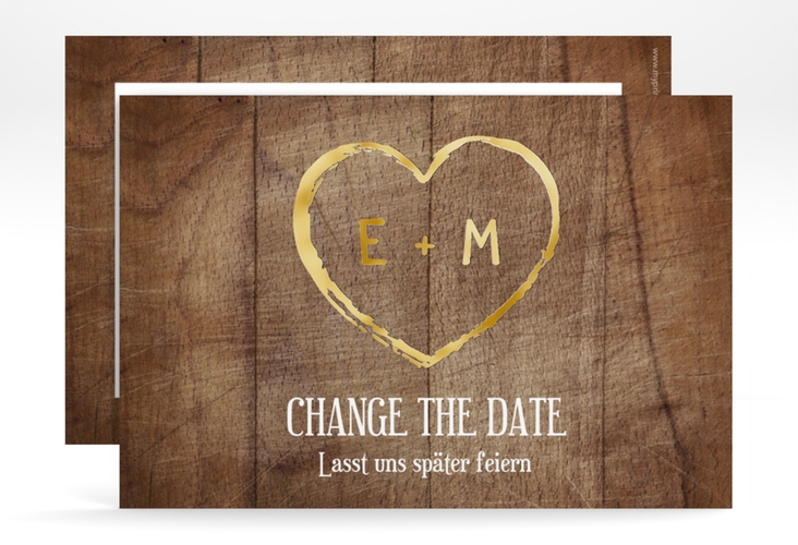 Change the Date-Karte Wood A6 Karte quer gold