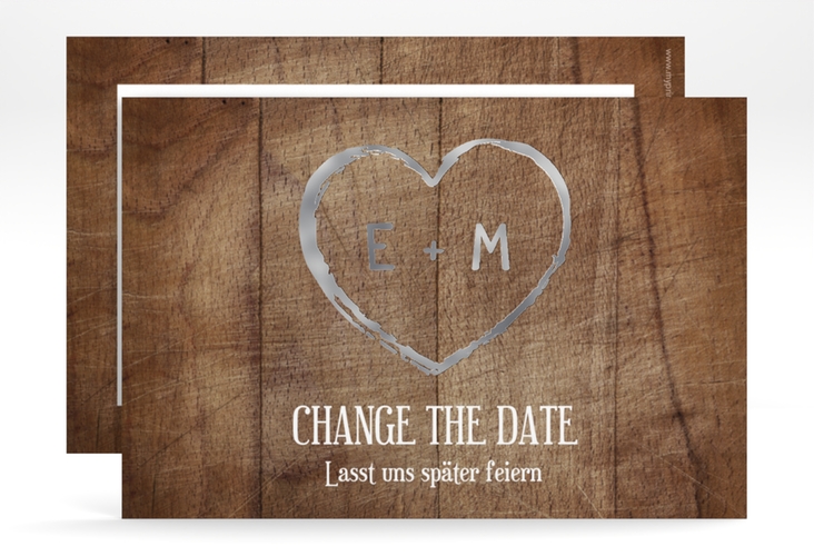 Change the Date-Karte Wood A6 Karte quer silber
