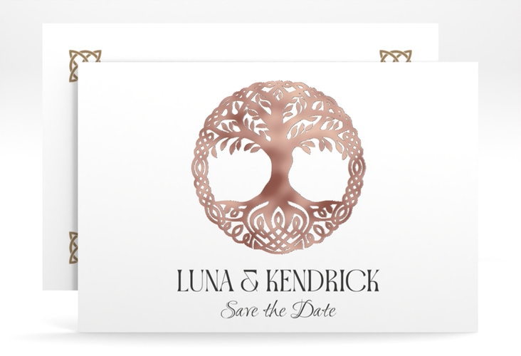Save the Date-Karte Lebensbaum A6 Karte quer rosegold im Stil der Kelten und Wikinger
