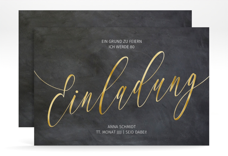 Einladung 80. Geburtstag Board A6 Karte quer gold