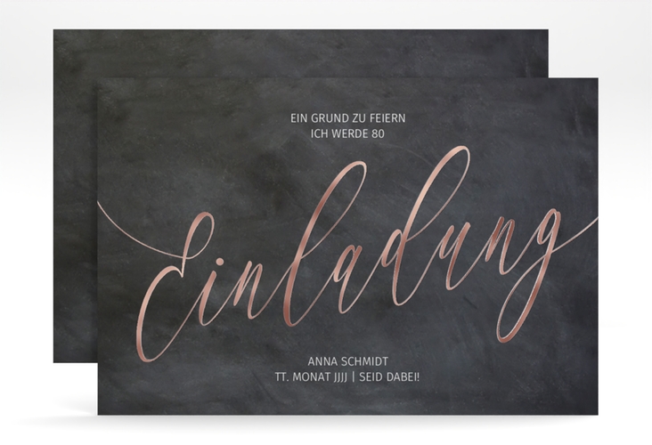 Einladung 80. Geburtstag Board A6 Karte quer rosegold