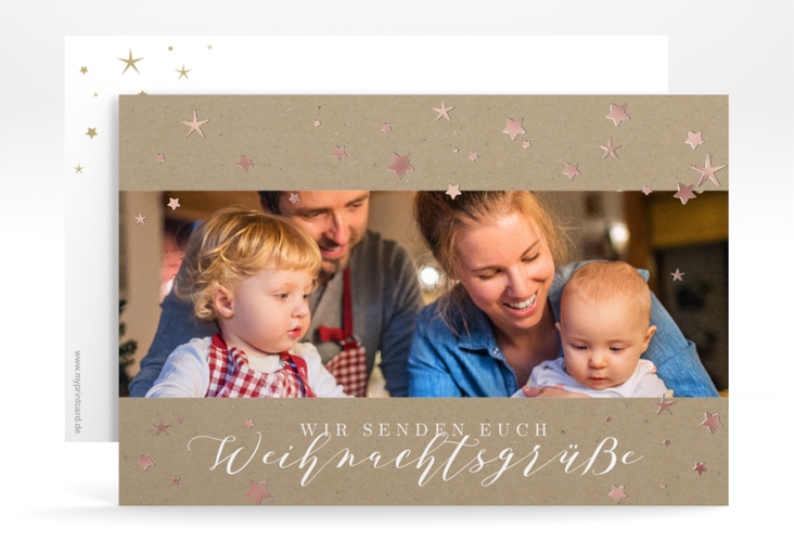 Weihnachtskarte Sternennacht A6 Karte quer rosegold für Weihnachtsgrüße mit Familienfoto