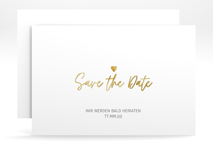 Save the Date-Karte Herzschlag A6 Karte quer gold schlicht und elegant mit Herzchen