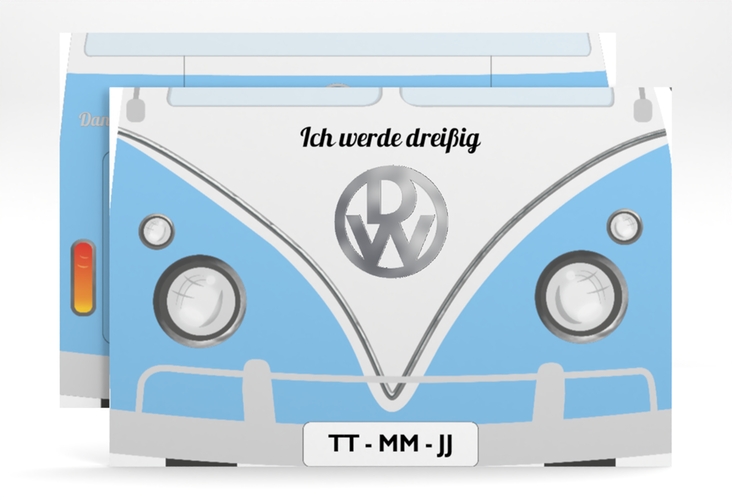 Einladung 30. Geburtstag Bulli Bus A6 Karte quer silber