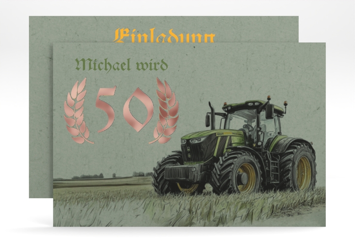 Einladung 50. Geburtstag Trekker A6 Karte quer rosegold