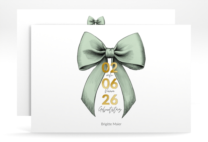 Einladung 70. Geburtstag Geburtstagsschleife A6 Karte quer gold