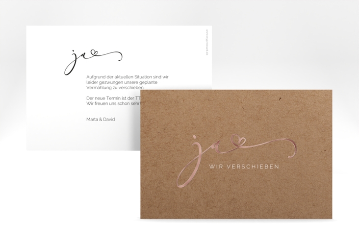 Change the Date-Karte Jawort A6 Karte quer rosegold modern minimalistisch mit veredelter Aufschrift
