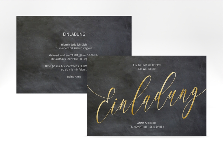 Einladung 80. Geburtstag Board A6 Karte quer gold