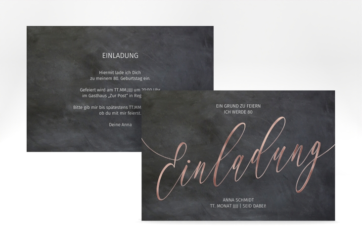 Einladung 80. Geburtstag Board A6 Karte quer rosegold