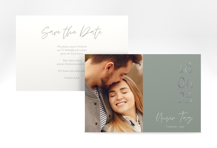 Save the Date-Karte Day A6 Karte quer silber mit Datum im minimalistischen Design