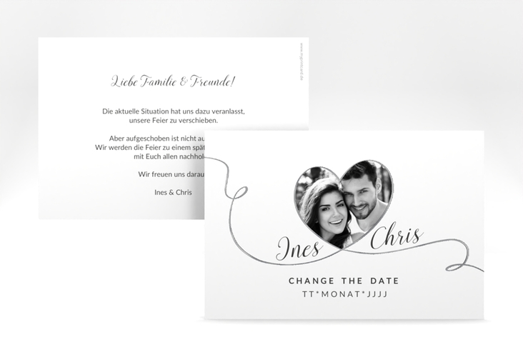 Change the Date-Karte Hochzeit Dolce A6 Karte quer silber