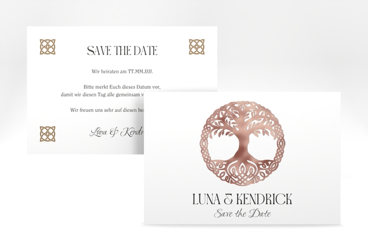 Save the Date-Karte Lebensbaum A6 Karte quer rosegold im Stil der Kelten und Wikinger