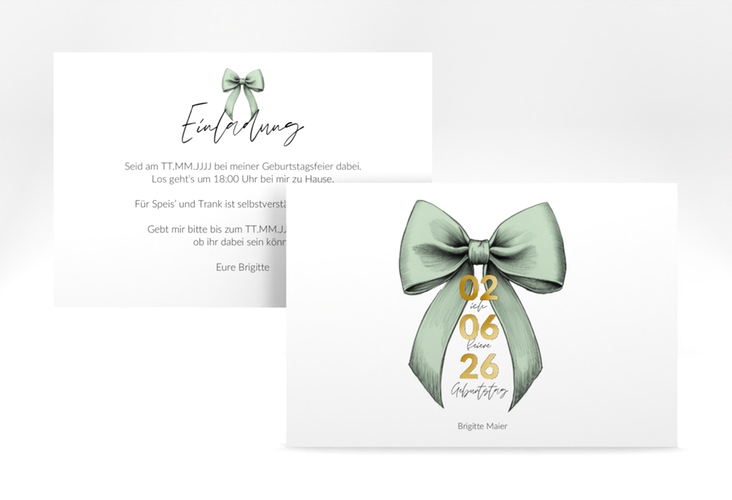 Einladung 70. Geburtstag Geburtstagsschleife A6 Karte quer gold