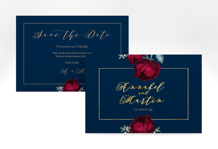 Save the Date-Karte Peonies A6 Karte quer gold elegant mit Pfingstrosen