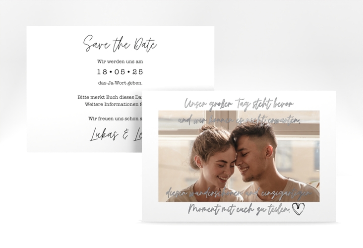 Save the Date-Karte Liebesbrief A6 Karte quer silber
