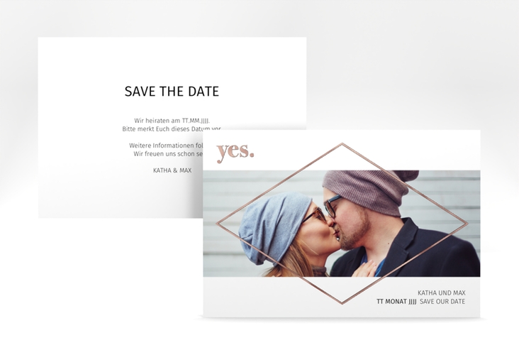 Save the Date-Karte Yes A6 Karte quer rosegold