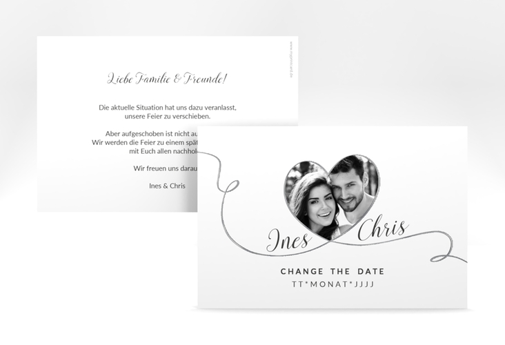 Change the Date-Karte Hochzeit Dolce A6 Karte quer silber