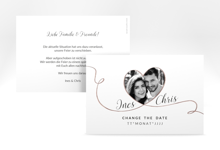 Change the Date-Karte Hochzeit Dolce A6 Karte quer rosegold
