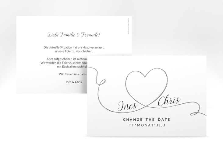 Change the Date-Karte Hochzeit Dolce A6 Karte quer silber