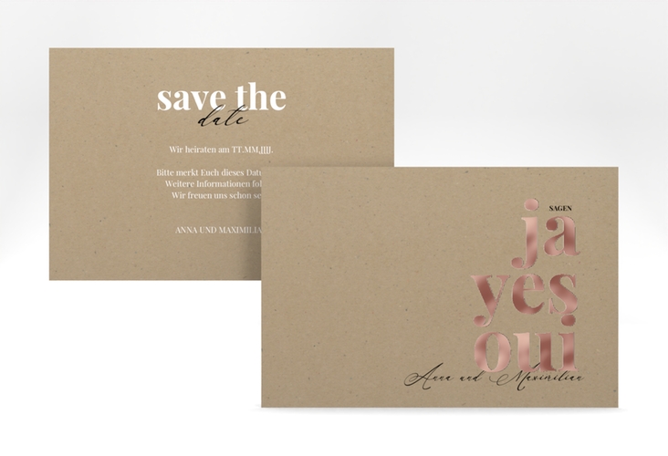 Save the Date-Karte Oui A6 Karte quer rosegold mit Ja-Wort in verschiedenen Sprachen