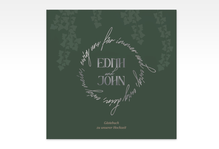 Gästebuch Creation Efeugrün 20 x 20 cm, Hardcover silber im Fantasy-Elfen-Design mit Efeu