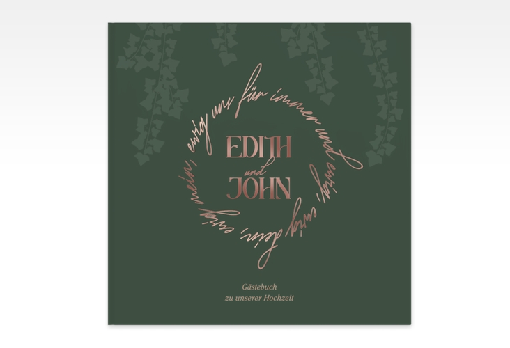 Gästebuch Creation Efeugrün 20 x 20 cm, Hardcover rosegold im Fantasy-Elfen-Design mit Efeu