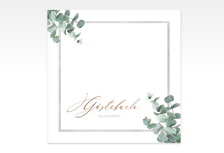 Gästebuch Creation Hochzeit Eucalypt 20 x 20 cm, Hardcover silber mit Eukalyptus und edlem Rahmen