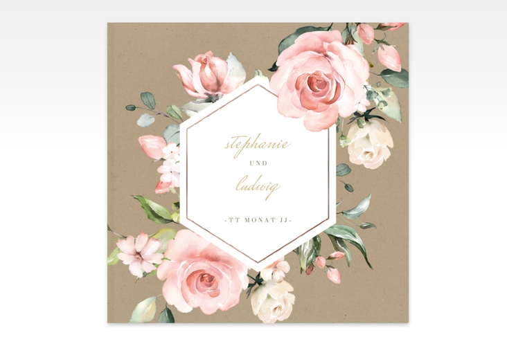 Gästebuch Creation Graceful 20 x 20 cm, Hardcover rosegold mit Rosenblüten in Rosa und Weiß