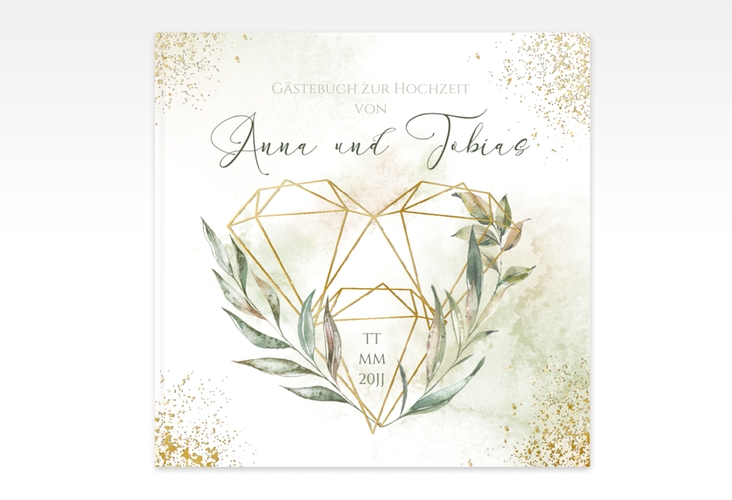 Gästebuch Creation Heartfelt 20 x 20 cm, Hardcover gold mit Diamanten im Geometric Design