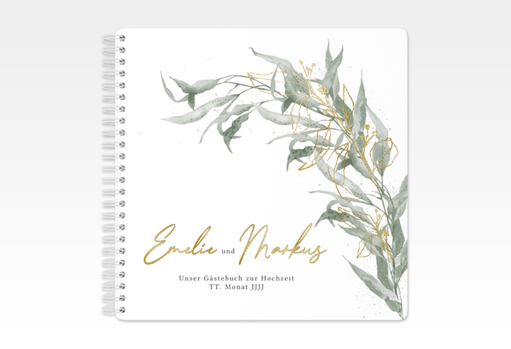 Gästebuch Hochzeit Eucalyptus Green Ringbindung gold