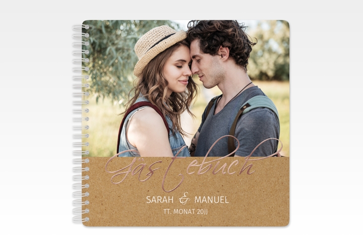 Gästebuch Hochzeit Big Picture Ringbindung rosegold mit Foto des Brautpaars