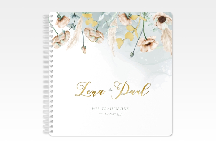 Gästebuch Hochzeit Anemone Ringbindung gold