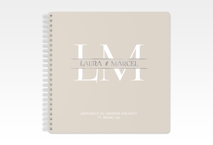 Gästebuch Hochzeit Monogramm Ringbindung silber