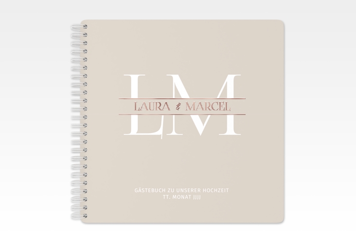Gästebuch Hochzeit Monogramm Ringbindung rosegold