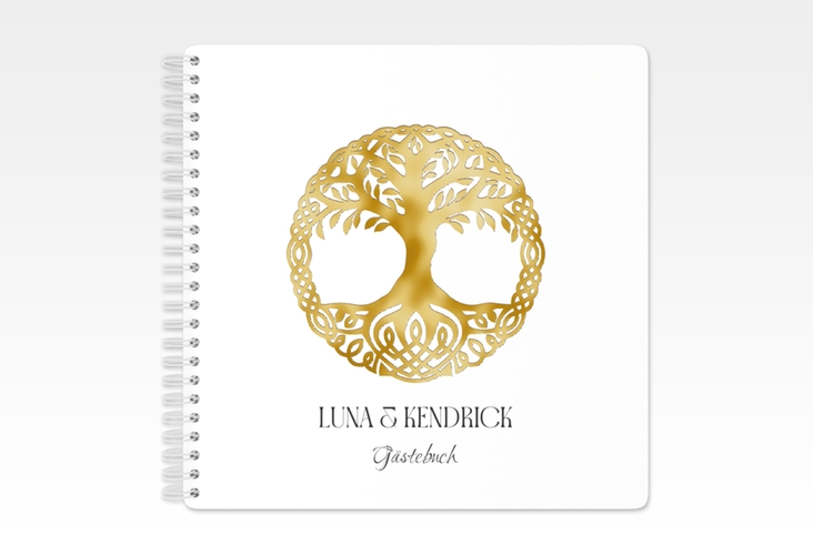 Gästebuch Hochzeit Lebensbaum Ringbindung gold im Stil der Kelten und Wikinger