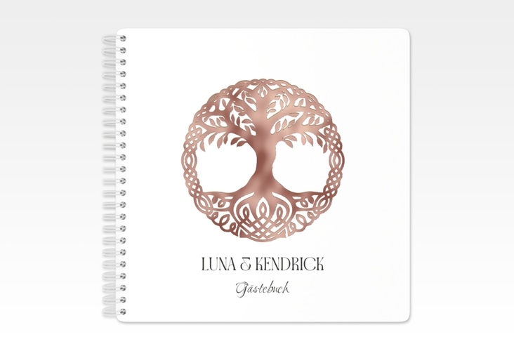 Gästebuch Hochzeit Lebensbaum Ringbindung rosegold im Stil der Kelten und Wikinger