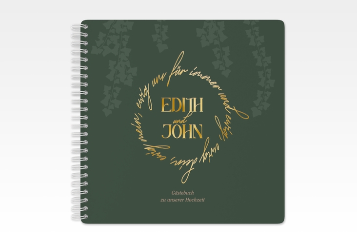 Gästebuch Hochzeit Efeugrün Ringbindung gold im Fantasy-Elfen-Design mit Efeu