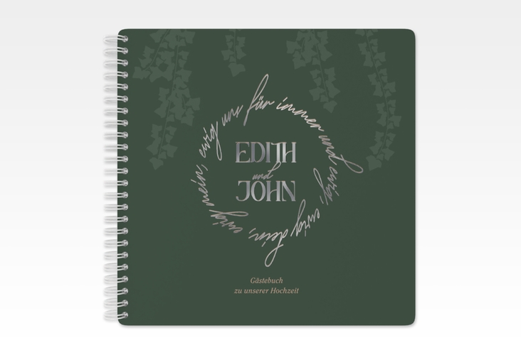 Gästebuch Hochzeit Efeugrün Ringbindung silber im Fantasy-Elfen-Design mit Efeu